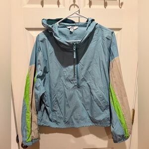 Blue and Green Hooded Windbreaker
